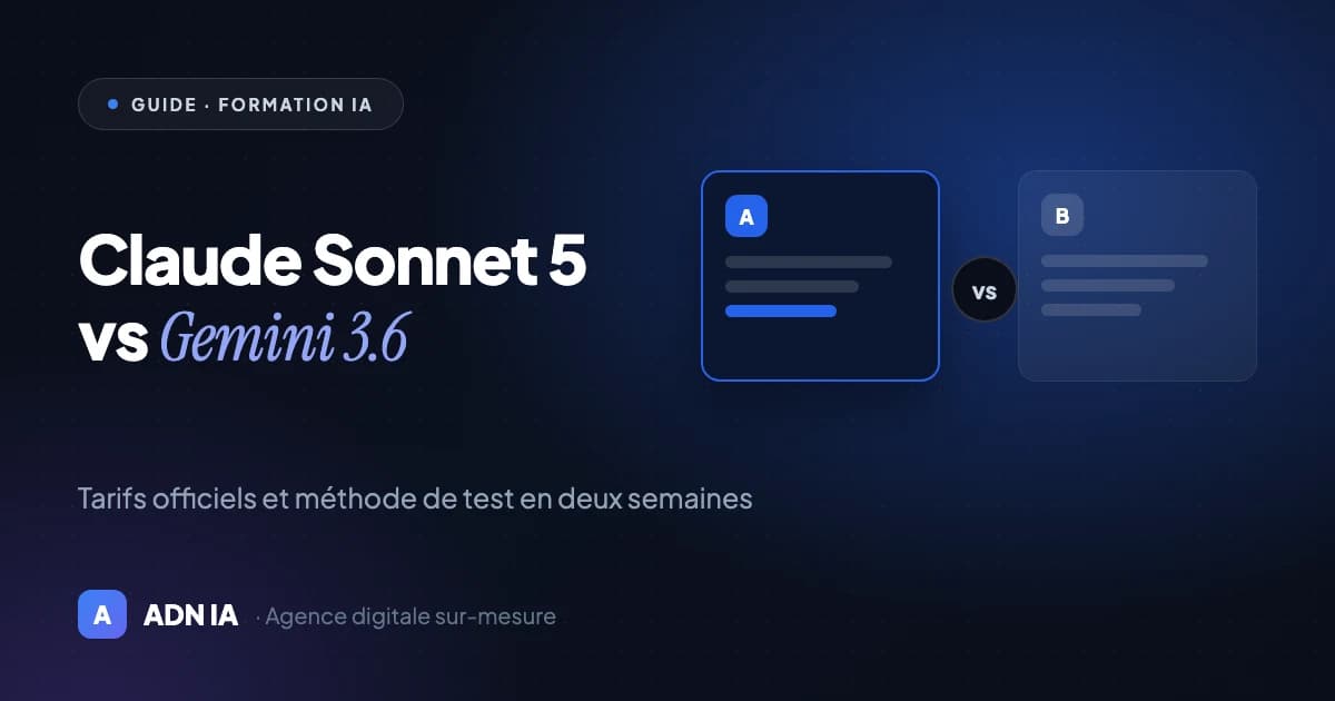 Claude Sonnet 5 vs Gemini 3.6 Flash : quel modèle IA pour votre PME ? Claude Sonnet 5 vs Gemini 3.6 Flash : quel modèle IA pour votre PME ? — Blog ADN IA